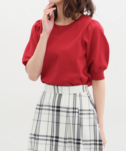 Honeys（ハニーズ）の「５分袖ニットトップス（ニット/セーター・レディース・ブルー/レッド/ベージュ/ブラック/アイボリー・M/S/L）」の5枚目の写真