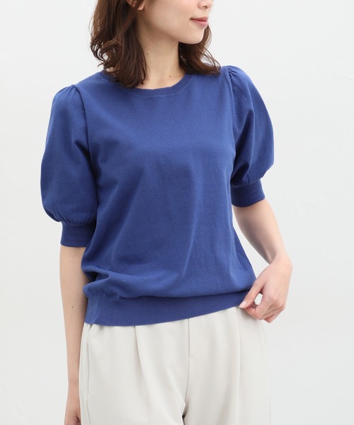 Honeys（ハニーズ）の「５分袖ニットトップス（ニット/セーター・レディース・ブルー/レッド/ベージュ/ブラック/アイボリー・M/S/L）」の4枚目の写真