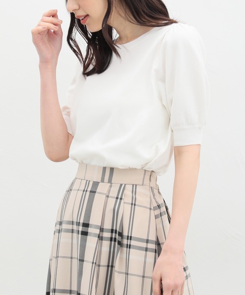 Honeys（ハニーズ）の「５分袖ニットトップス（ニット/セーター・レディース・ブルー/レッド/ベージュ/ブラック/アイボリー・M/S/L）」の2枚目の写真