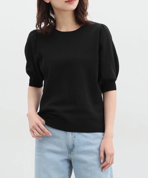 Honeys（ハニーズ）の「５分袖ニットトップス（ニット/セーター・レディース・ブルー/レッド/ベージュ/ブラック/アイボリー・M/S/L）」の3枚目の写真