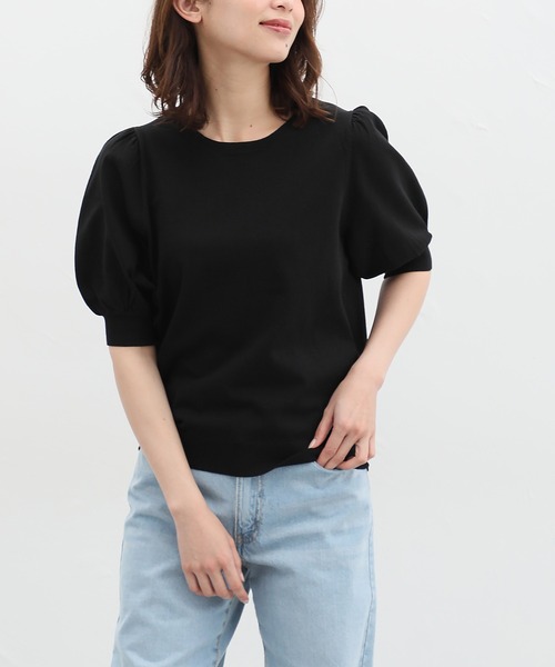 Honeys（ハニーズ）の「５分袖ニットトップス（ニット/セーター・レディース・ブルー/レッド/ベージュ/ブラック/アイボリー・M/S/L）」の10枚目の写真