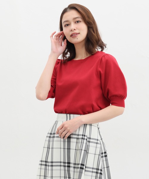 Honeys（ハニーズ）の「５分袖ニットトップス（ニット/セーター・レディース・ブルー/レッド/ベージュ/ブラック/アイボリー・M/S/L）」の15枚目の写真