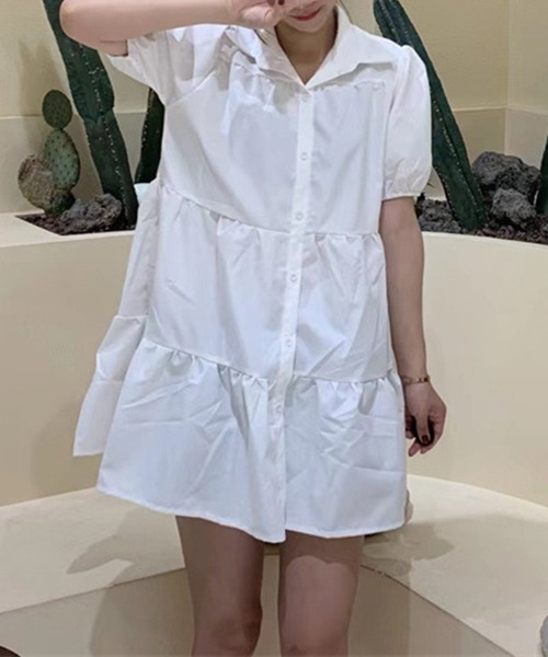 gossip!ロサンゼルス(ゴシップロサンゼルス)の「YUGA パフスリーブ シャツドレス(ワンピース・レディース・ブラック/ホワイト・M/L/XL)」の5枚目の写真