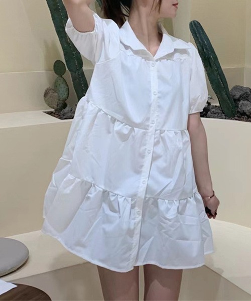 gossip!ロサンゼルス(ゴシップロサンゼルス)の「YUGA パフスリーブ シャツドレス(ワンピース・レディース・ブラック/ホワイト・M/L/XL)」の6枚目の写真