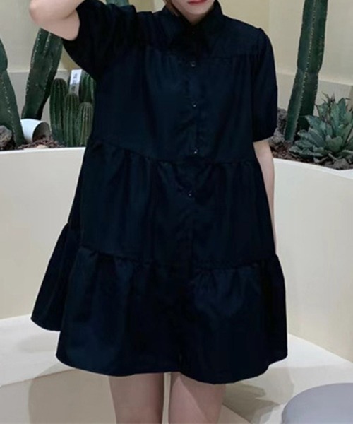 gossip!ロサンゼルス(ゴシップロサンゼルス)の「YUGA パフスリーブ シャツドレス(ワンピース・レディース・ブラック/ホワイト・M/L/XL)」の8枚目の写真