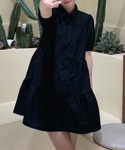 gossip!ロサンゼルス(ゴシップロサンゼルス)の「YUGA パフスリーブ シャツドレス(ワンピース・レディース・ブラック/ホワイト・M/L/XL)」の9枚目の写真