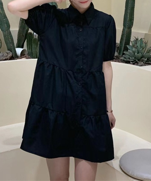 gossip!ロサンゼルス(ゴシップロサンゼルス)の「YUGA パフスリーブ シャツドレス(ワンピース・レディース・ブラック/ホワイト・M/L/XL)」の10枚目の写真