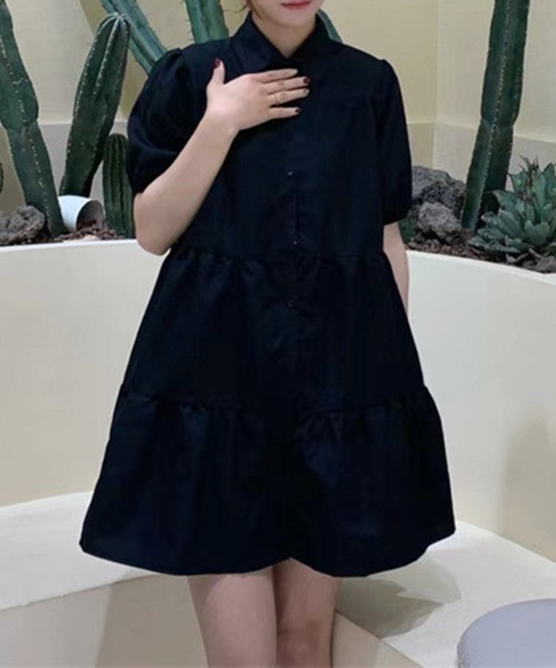 gossip!ロサンゼルス(ゴシップロサンゼルス)の「YUGA パフスリーブ シャツドレス(ワンピース・レディース・ブラック/ホワイト・M/L/XL)」の11枚目の写真