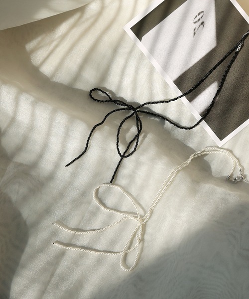 colleca la（コレカラ）の「ビーズリボンネックレス/チョーカー（ネックレス・レディース・ホワイト/ブラック・FREE）」の9枚目の写真