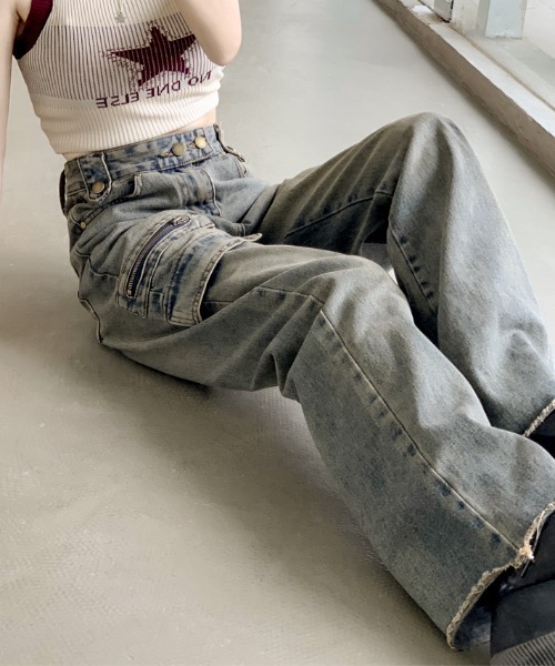 【セール】【Un】【it】【Lilamusant(リラミュゾン)】ヴィンテージライクセミワイドストレートデニムパンツ Y2K 韓国ストリート(デニムパンツ)|Lilamusant(リラミュゾン) 【セール】【Un】【it】【Lilamusant(リラミュゾン)】ヴィンテージライクセミワイドストレートデニムパンツ Y2K 韓国ストリート(デニムパンツ)|Lilamusant(リラミュゾン)
