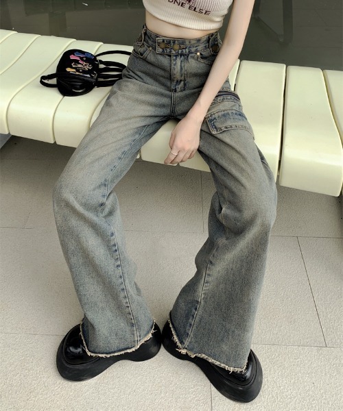 【セール】【Un】【it】【Lilamusant(リラミュゾン)】ヴィンテージライクセミワイドストレートデニムパンツ Y2K 韓国ストリート(デニムパンツ)|Lilamusant(リラミュゾン) 【セール】【Un】【it】【Lilamusant(リラミュゾン)】ヴィンテージライクセミワイドストレートデニムパンツ Y2K 韓国ストリート(デニムパンツ)|Lilamusant(リラミュゾン)