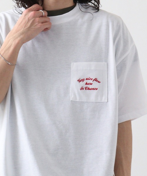 セール】オーバーサイズ 胸ポケットワンポイント刺繍Tシャツ（T