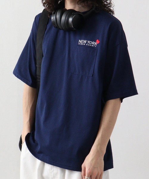 セール】オーバーサイズ 胸ポケットワンポイント刺繍Tシャツ（T