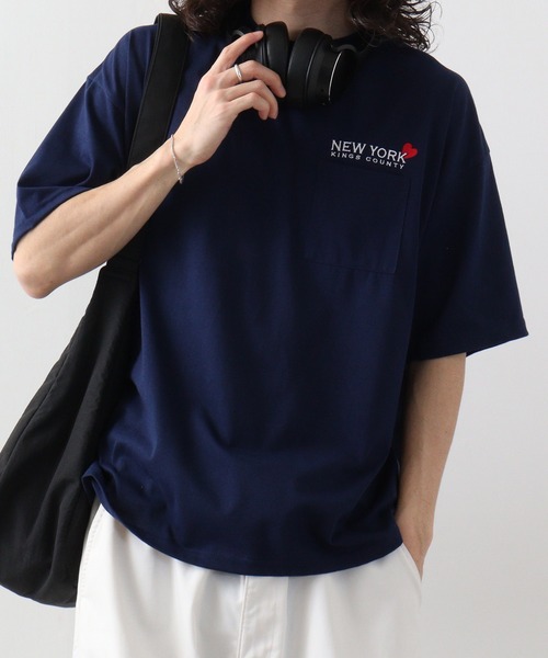セール】オーバーサイズ 胸ポケットワンポイント刺繍Tシャツ（T