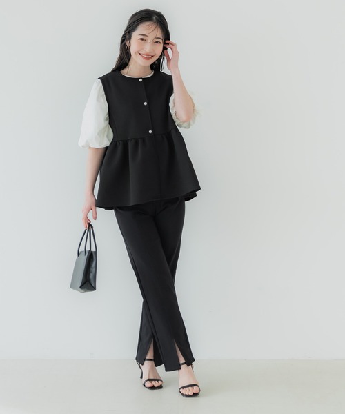 coca（coca）（コカ）の「ハリ感ダンボールパール釦ベスト（ベスト・レディース・ライトグレー/ブラック・M/L）」の14枚目の写真