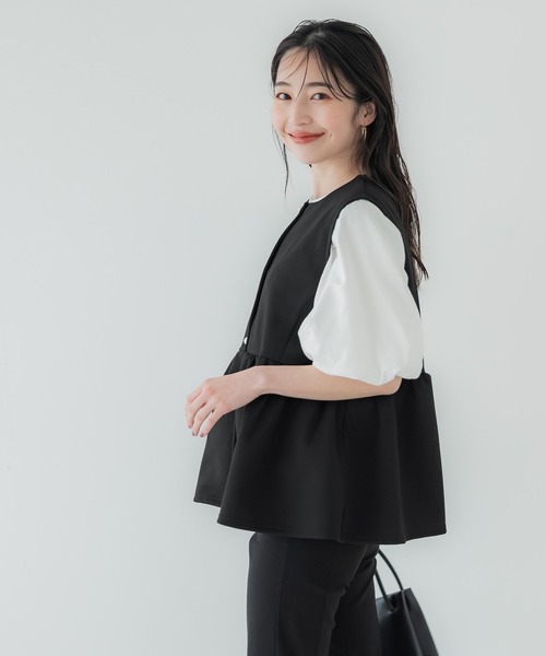 coca（coca）（コカ）の「ハリ感ダンボールパール釦ベスト（ベスト・レディース・ライトグレー/ブラック・M/L）」の15枚目の写真