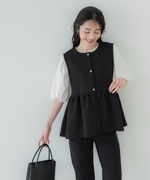 coca（coca）（コカ）の「ハリ感ダンボールパール釦ベスト（ベスト・レディース・ライトグレー/ブラック・M/L）」の16枚目の写真