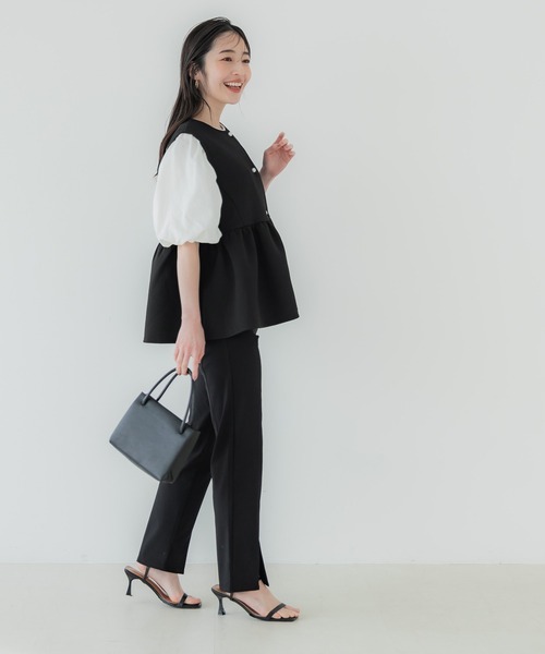 アミティエ】ダンボールニットベスト L バラ 大人っぽ 上品 体型カバー 黒