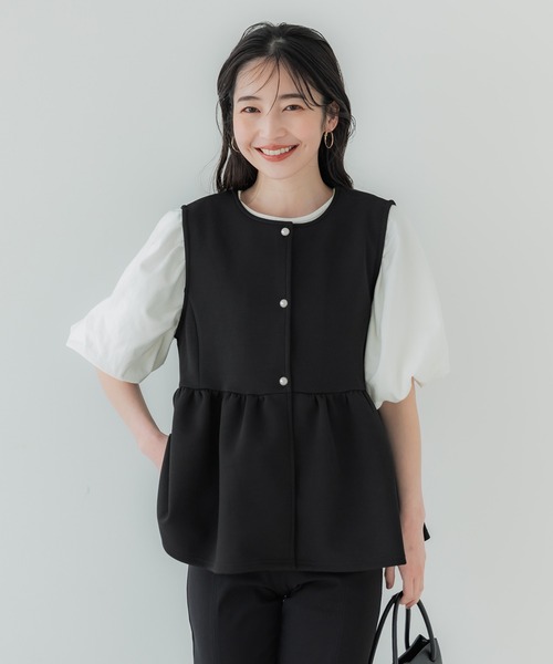 coca（coca）（コカ）の「ハリ感ダンボールパール釦ベスト（ベスト・レディース・ライトグレー/ブラック・M/L）」の13枚目の写真