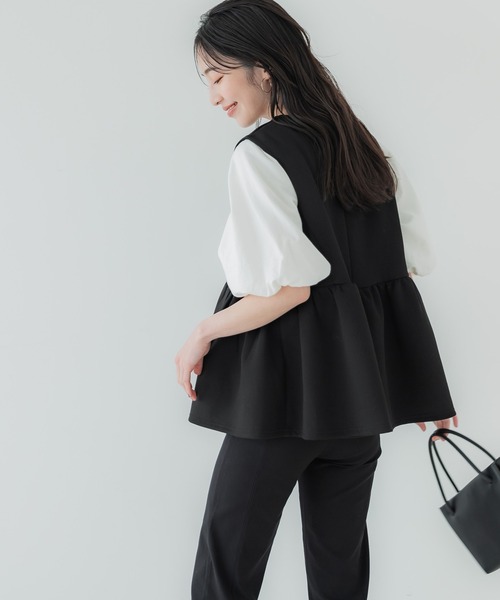 coca（coca）（コカ）の「ハリ感ダンボールパール釦ベスト（ベスト・レディース・ライトグレー/ブラック・M/L）」の8枚目の写真