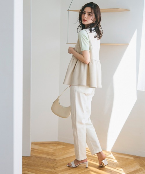 coca（coca）（コカ）の「ハリ感ダンボールパール釦ベスト（ベスト・レディース・ライトグレー/ブラック・M/L）」の7枚目の写真