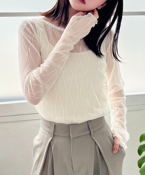 Rejoule(リジュール)の「フィンガーホールウェーブ柄シアーインナートップス(Tシャツ/カットソー・レディース・ブラック/グレー/アイボリー・FREE)」の4枚目の写真