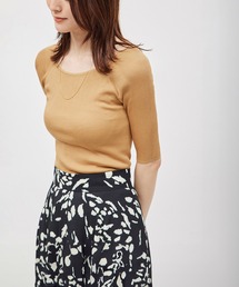 【洗える】シルク100％ 5分袖リブトップス/スキンニット