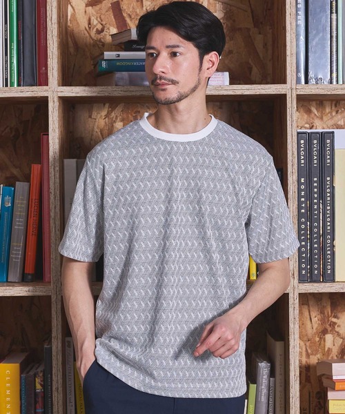 UNION STATION（ユニオンステーション）の「ジオメトリックジャガードクルーネックT（Tシャツ/カットソー・メンズ・ホワイト/ブラック・LL/L/M/S）」の2枚目の写真