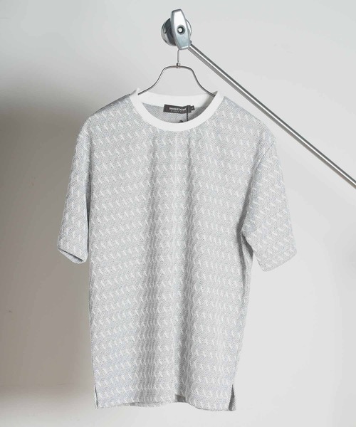 UNION STATION（ユニオンステーション）の「ジオメトリックジャガードクルーネックT（Tシャツ/カットソー・メンズ・ホワイト/ブラック・LL/L/M/S）」の3枚目の写真