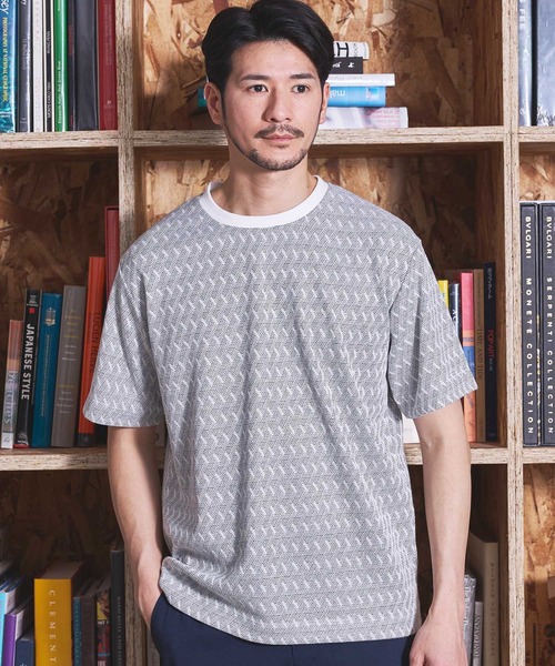 UNION STATION（ユニオンステーション）の「ジオメトリックジャガードクルーネックT（Tシャツ/カットソー・メンズ・ホワイト/ブラック・LL/L/M/S）」の9枚目の写真