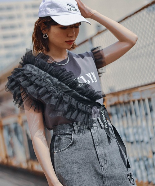 NBA（エヌビーエー）の「【NBA】別注/フリルチュールマルチサッシュ（ストール/ショール・レディース・パープル/ブラック・FREE）」の8枚目の写真