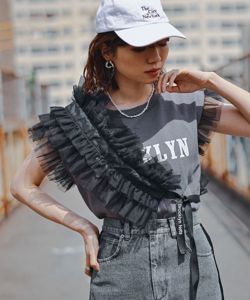 NBA（エヌビーエー）の「【NBA】別注/フリルチュールマルチサッシュ（ストール/ショール・レディース・パープル/ブラック・FREE）」の9枚目の写真