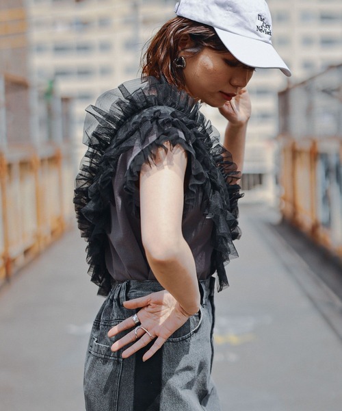 NBA（エヌビーエー）の「【NBA】別注/フリルチュールマルチサッシュ（ストール/ショール・レディース・パープル/ブラック・FREE）」の10枚目の写真