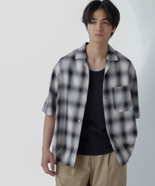 NANO universe（ナノユニバース）の「オンブレーチェックハーフスリーブシャツ（シャツ/ブラウス・メンズ・ブラック/ベージュ・M/L）」の3枚目の写真