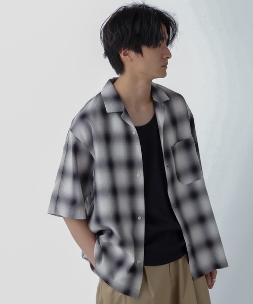 NANO universe（ナノユニバース）の「オンブレーチェックハーフスリーブシャツ（シャツ/ブラウス・メンズ・ブラック/ベージュ・M/L）」の4枚目の写真