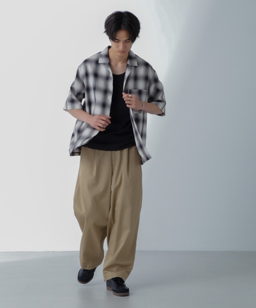 NANO universe（ナノユニバース）の「オンブレーチェックハーフスリーブシャツ（シャツ/ブラウス・メンズ・ブラック/ベージュ・M/L）」の7枚目の写真