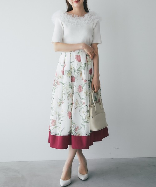 tocco closet（トッコ　クローゼット）の「チュールフリルリブニットプルオーバー（Tシャツ/カットソー・レディース・ブラック/オフホワイト/ベージュ・M）」の7枚目の写真