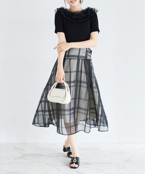 tocco closet（トッコ　クローゼット）の「チュールフリルリブニットプルオーバー（Tシャツ/カットソー・レディース・ブラック/オフホワイト/ベージュ・M）」の10枚目の写真