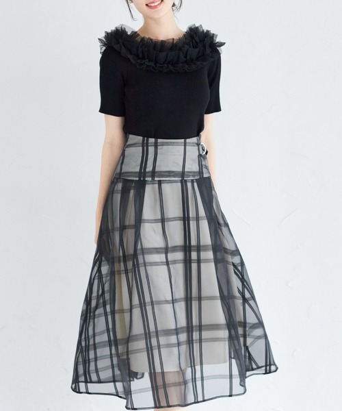 tocco closet（トッコ　クローゼット）の「チュールフリルリブニットプルオーバー（Tシャツ/カットソー・レディース・ブラック/オフホワイト/ベージュ・M）」の11枚目の写真