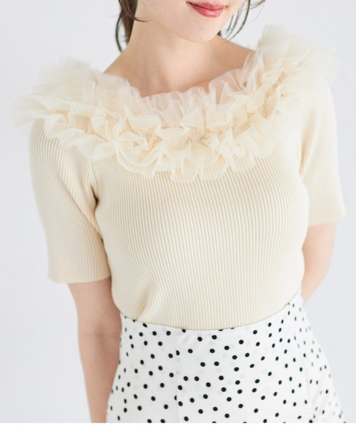 tocco closet（トッコ　クローゼット）の「チュールフリルリブニットプルオーバー（Tシャツ/カットソー・レディース・ブラック/オフホワイト/ベージュ・M）」の12枚目の写真