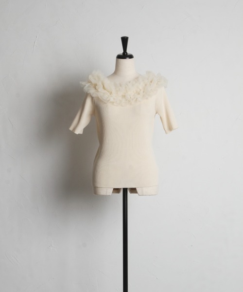 tocco closet（トッコ　クローゼット）の「チュールフリルリブニットプルオーバー（Tシャツ/カットソー・レディース・ブラック/オフホワイト/ベージュ・M）」の18枚目の写真