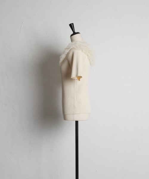 tocco closet（トッコ　クローゼット）の「チュールフリルリブニットプルオーバー（Tシャツ/カットソー・レディース・ブラック/オフホワイト/ベージュ・M）」の19枚目の写真