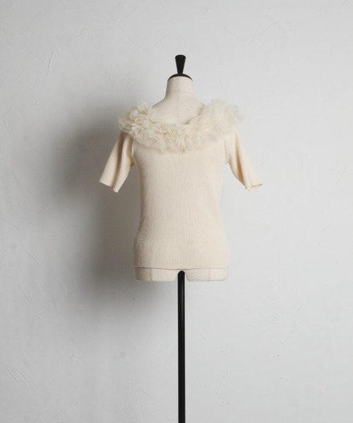 tocco closet（トッコ　クローゼット）の「チュールフリルリブニットプルオーバー（Tシャツ/カットソー・レディース・ブラック/オフホワイト/ベージュ・M）」の20枚目の写真