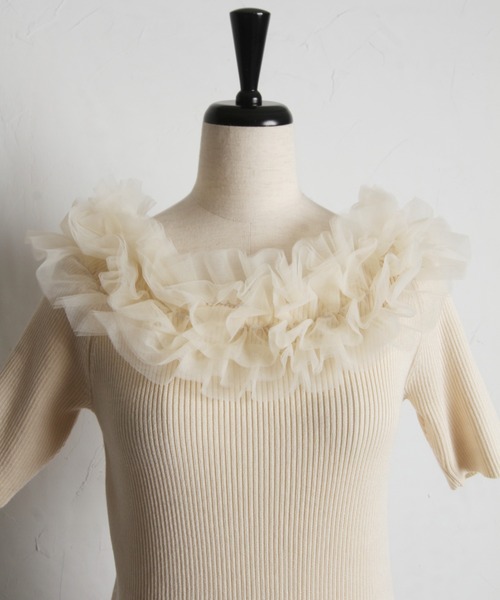tocco closet（トッコ　クローゼット）の「チュールフリルリブニットプルオーバー（Tシャツ/カットソー・レディース・ブラック/オフホワイト/ベージュ・M）」の22枚目の写真