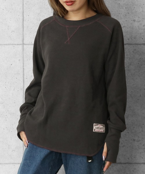 KRIFF MAYER Lady's Collection（クリフメイヤーレディースコレクション）の「アームウォーマー風ロンT（Tシャツ/カットソー・レディース・カラフル/レンガ/チャコール/グレー/ナチュラル・LARGE/MEDIUM）」の3枚目の写真