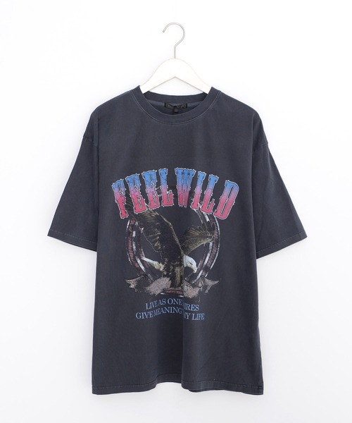 ヴィンテージライク ピグメント加工 フォト＆ロックプリント オーバーサイズTシャツ（Tシャツ/カットソー）｜Revo.（レボ）