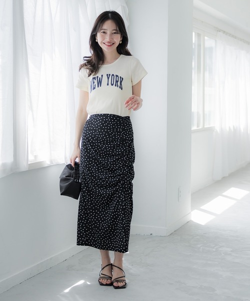 coca(coca)(コカ)の「プリントロゴリブTシャツ(Tシャツ/カットソー・レディース・アイボリー/チャコール・L/M/S)」の3枚目の写真