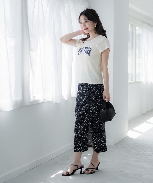 coca(coca)(コカ)の「プリントロゴリブTシャツ(Tシャツ/カットソー・レディース・アイボリー/チャコール・L/M/S)」の12枚目の写真
