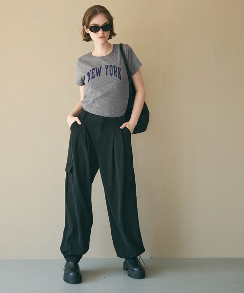 coca(coca)(コカ)の「プリントロゴリブTシャツ(Tシャツ/カットソー・レディース・アイボリー/チャコール・L/M/S)」の8枚目の写真