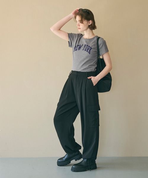 coca(coca)(コカ)の「プリントロゴリブTシャツ(Tシャツ/カットソー・レディース・アイボリー/チャコール・L/M/S)」の6枚目の写真